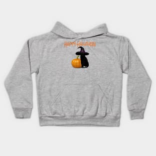 Happy Halloween Black Cat with Pumpkin Kids Hoodie